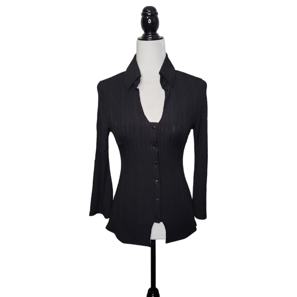 Uncle Studios Women's Chic Stretchy Black Shirt With Bell Sleeves Size XS NWT